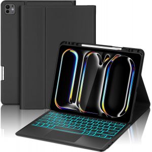 Clavier Keyboard Pour Ipad Pro 13 Pouces 2024 M4 Avec Touchpad, Rétroéclairé 7 Couleurs, Coque Clavier Ipad Pro 13 2024 Clavier Bluetooth Amovible Étui Magnétique, A2925/ A2926/ A3007 Noir - Neuf