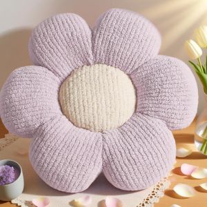 Cauc-Coussin De Sol En Peluche - 40 Cm - Motif Floral - Pour Canap&eacute; Et Lit - Chambre D'enfant - Motif Marguerites - Violet - Neuf