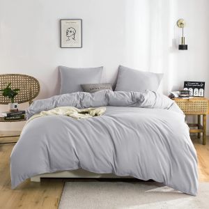 Parure De Lit 4 Pi&egrave;ces Housse De Couette 220x240cm + Drap Housse 160x200cm Avec 2 Taies D'oreillers 65x65cm Gris Clair Pour 2 Personnes Parure 120 Fils/Cm&sup2; En Microfibre - Neuf