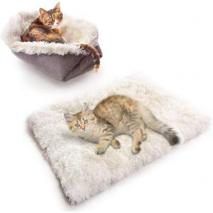 Lit Pour Chat 2 En 1-En Peluche Douce Et Ronde-Pour Chat Et Petit Chien-Blanc - Neuf