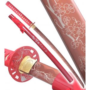 Danzan Katana Forg&eacute; Red Flowers Sabre Epee - Maru 1045 D&eacute;coration - Neuf