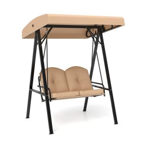 Balancelle D'ext&eacute;rieur Pour Jardin 121 X 145 X 176 Cm Confort Optimal Auvent R&eacute;glable Style Moderne En Polyester Marron Helloshop26 20_0018464 - Neuf