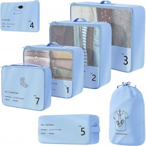 Lot De 7 Cubes De Rangement Pour Val , Cubes De Compression Comme Organ Ur De Sac &Agrave; Dos, Sacs De Voyage, Accessoires De Camping Et &Eacute;quipement De Randonn&eacute;e (Bleu) - Neuf