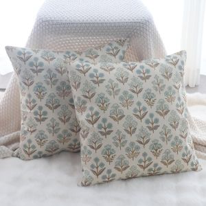 Cauc-Lot De 2 Housses De Coussin En Lin - 40 X 40 Cm - Marron - Motif Floral - Carr&eacute; Moderne - Pour Canap&eacute;, Jardin, Ext&eacute;rieur - Pour Salon, Canap&eacute;, Balcon, Maison De Campagne - Neuf