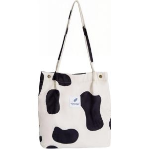 Noir et blanc sac de plage femme sac leopard femme tote bag femme Tote Bag Sac en Velours C&ocirc;tel&eacute; Bandouliere Cabas Femme Homme Sac Fourre Tout - Neuf