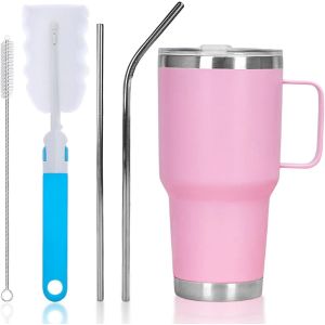 Gobelet Isotherme Avec Poign&eacute;e Et Paille, 591 Ml Avec Paille Et Poign&eacute;e, Gobelet Avec Poign&eacute;e, Double Tasse &Agrave; Caf&eacute; En Acier Inoxydable, Tasse De Voyage Isol&eacute;e Sous Vide Avec Poign&eacute;e Pour Boire Chaud - Neuf