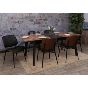 Lot de 6 chaises de salle &agrave; manger HWC-O44, chaise de cuisine, bois courb&eacute; simili-cuir Oeko-Tex MVGaspect noyer, noir - Neuf
