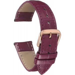 Kal-Bracelet De Monture En Cuir 20mm Motif Embossé Bande De Monture En Cuir De Vache De Remplacement Avec Barres De Ressort Pour Hommes Et Femmes, Violet Rose Or - Neuf