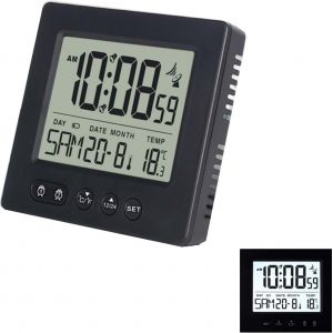 KAL-Réveil Numérique Radio-Piloté Avec Thermomètre, Calendrier, Lumière, Température, Semaine, Affichage De La Date, Deux Heures De Réveil Indépendantes, Réglage Automatique De L'Heure - Neuf
