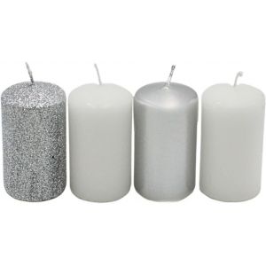 KALANKA-Bougies piliers, bougies pour couronne de l'Avent, argent et blanc, différentes couleurs, dimensions H x Ø env. 7 x 4 cm, 250 g, durée de combustion 4 x 10 h - Neuf