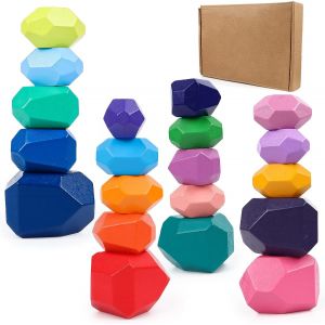 ChenQuanSarl-Lot De 20 Briques Empilables - Jouet En Bois Color&eacute; - Pour Enfants - Motricit&eacute; Fine - Jouet En Bois - Apprend L'&Eacute;quilibre Et Les Capacit&eacute;s Cr&eacute;atives Des Enfants - Neuf