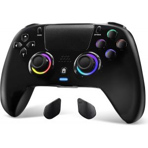 Manette Sans Fil Compatible Avec Ps4/Pro/Slim,Bluetooth Manettes Avec Hall Trigger/Hall Joystick (No Drift),Lumi&egrave;res Rgb,Vibration,Capteur 6 Axes,Prise Casque,Boutons Programmables Noir - Neuf