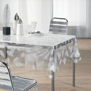 KALANKA-D&eacute;cor Ligne 1710329 Nappe Cristal Imprim&eacute; Feuille Blanc 140 x 240 cm - Neuf