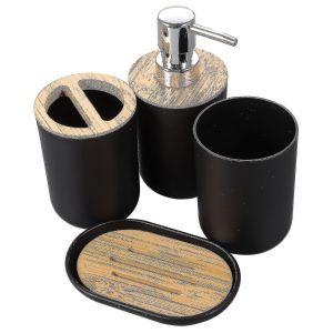 Ensemble d'accessoires de salle de bain noirs haut de gamme : distributeur de lotion, porte-brosse &agrave; dents, porte-savon et gobelet &iquest; &eacute;l&eacute;gant et durable - Neuf