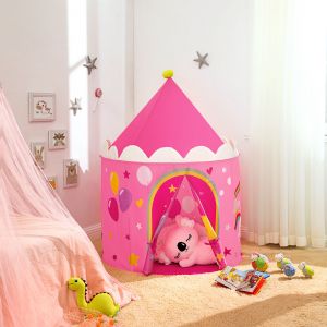 Tente De Jeu Enfant, Ch&acirc;teau Pour Enfant, Tipi Pop-Up Portable, Avec Sac De Transport, Int&eacute;rieur Et Ext&eacute;rieur, Id&eacute;e Cadeau, Rose Et Jaune - Neuf