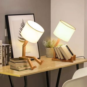 Lampes De Table En Bois Robot Led Lampe De Chevet Lot De 2,Enfants Lampe De Bureau Avec C&acirc;ble Pour L'&eacute;tude Avec Corps R&eacute;glable,Veilleuse Cr&eacute;ative,&Eacute;clairage Int&eacute;rieur D&eacute;coratif Chambre &Agrave; Coucher - Neuf
