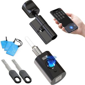 LETNERNY-Serrure A Empreinte Digitale - Ip65 Serrure Biometrique Avec 3 Cartes Rfid 2 Clés, Facile À Installer Poignée Intelligente, Cylindre Réglable Pour Des Portes De 60 À 90 Mm D'Épaisseur F74 - Neuf