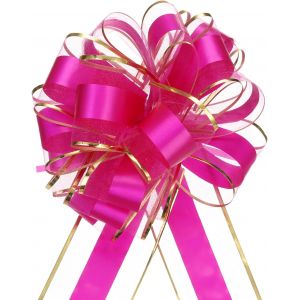 KAL-Noeud Cadeau 5Pcs 20Cm Noeud De Ruban De Noël Avec Bordure Dorée, Ruban D'Emballage Cadeau En Organza Pour Voiture, N?ud Pour Paniers De Voiture De Mariage, N?ud, Rose Rouge - Neuf