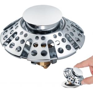 Yemaesre-Bonde De Lavabo Pop Up 3 En 1 Avec Panier Filtrant En Acier Inoxydable - Bouchon De Lavabo Pour Lavabo De 37 À 50 Mm - C?ur À Billes En Laiton - Chromé - Neuf
