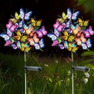 Lampes Solaires Papillons Exterieur, Fleurs Solaires Étanches Ip44, Lumières Colorées Décoratives Pour Jardin, Patio, Terrasse, Cour, Allée Décoratives, Lot De 2 Pièces - Neuf