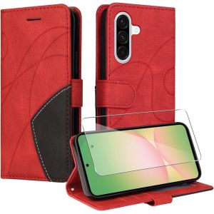 KAL-Coque Pour Samsung Galaxy A56 5G Avec 1 Pi&egrave;ces Protection &Eacute;cran En Verre Tremp&eacute;, Couleur Combinaison Pu Cuir Flip Portefeuille Housse &Eacute;tui Pour Samsung Galaxy A56 5G - Rose - Neuf