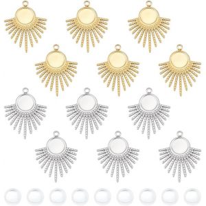 Kal-Pi&egrave;ce 2 Couleurs Pendentifs Cabochon Acier Inoxydable Pendentifs D'&eacute;ventail Lunette Vierge Cabochon Breloques Plateau 8mm Avec Cabochons En Verre Pour La Fabrication De Bijoux - Neuf