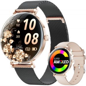 Montre Connect&eacute;e Femme Avec Appel Bluetooth, 1,43'' Amoled &Eacute;cran Smartwatch Avec Sant&eacute; Au F&eacute;minin, 120+ Mode Sportif, Sommeil, Fr&eacute;quence Cardiaque, &Eacute;tanche Ip68 Podometre Pour Android Ios - Neuf