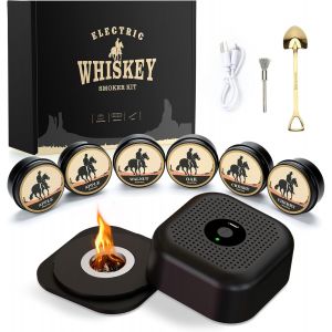 Ulteronixshop-Kit de fumoir &agrave; Cocktail &eacute;lectrique avec 6 copeaux de Bois, kit de fumoir &agrave; Whisky Rechargeable avec Briquet int&eacute;gr&eacute;, kit de fumoir &agrave; l'ancienne pour Bourbon, Cadeau pour Homme, Papa, M - Neuf