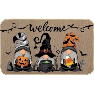 Paillasson D&eacute;coratif Halloween Gnome (50 X 80 Cm), Antid&eacute;rapant Et Lavable, Dos En Caoutchouc, Motif Citrouille Et Gnome. - Neuf