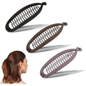 Asas-3 Pièces Pince Banane Cheveux Femme Pinces À Banane Queue De Poisson Clip Porte-Queue De Cheval Banane Pour Le Sport La Vie Accessoires De Coiffure Pour Femmes Et Filles Noir Brun Violet - Neuf