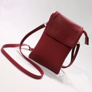 Vin Rouge en Cuir Véritable de Téléphone Cellulaire Sac à Bandoulière Sac à main Petit Téléphone Cellulaire Sac à main pour les Femmes de Mini Sac à Bandoulière avec une Longue Sangle et porte-clés - Neuf