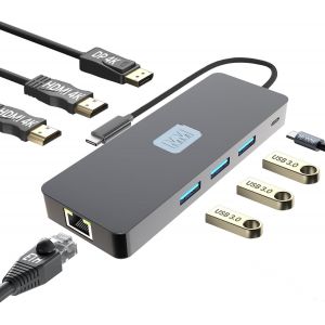 Adaptateur Hub Usb-C Vers Double Hdmi & Displayport 4K@60Hz, 100W Power Delivery, 3X Usb 3.0, Eth 1000Mbps ¿ 8-In-1 Hub Usb Station D'Accueil - Adaptateur Usb-C Quadruple Affichage Multiport[Z1867] - Neuf
