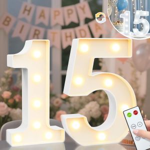 Chiffres Lumineux Pour 15e Anniversaire Pour Filles, Chiffres Lumineux &Agrave; Del Pour Toile De Fond De F&ecirc;te, Anniversaire De Mariage, D&eacute;coration Murale &Agrave; Distance U2013 Blanc Froid Et Blanc Chaud 15 - Neuf