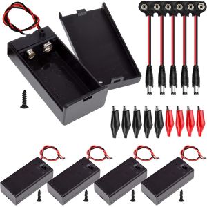 Support Pile 9V Boite de Batterie avec interrupteur marche/arr&ecirc;t, 5 pi&egrave;ces Boite de Pile avec fils de plomb, avec connecteur de batterie 9 V pour Arduino bandes LED RC - Neuf