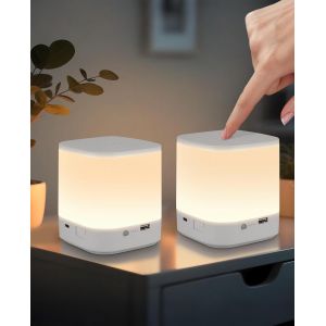 Lampe De Chevet Led 2 Touches &Agrave; Intensit&eacute; Variable : Lampe De Table Batterie 1800 Mah Rechargeable Par Usb Blanc Lampe De Chevet Sans Fil Avec 3 Temp&eacute;ratures De Couleur Et Fonction Minuterie - Neuf