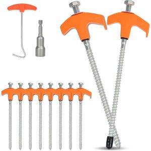Eryi-10pcs Piquets De Tente, Métal Piquet De Tente A Visser Sardines Camping Robustes Piquet Ancrage, Piquet Tente Pour Bâches, Gazebos, Auvents - Neuf