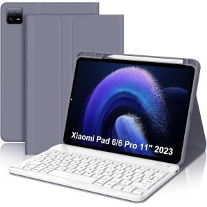 Coque Clavier Xiaomi Pad 6 11"", Coque En Cuir Avec Clavier Bluetooth Magnétique Amovible Azerty Français Pour Xiaomi Pad 6 / Pad 6 Pro 11"" 2023, Violet - Neuf