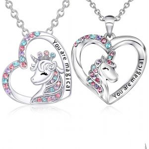 2 Pcs Collier De Bijoux De Licorne Collier De Licorne En Argent Sterling Cadeaux De Licorne Pour Filles Dames Pendentifs De Licorne Sculpt&eacute;s Cadeaux D'anniversaire Pour Filles &Eacute;pouse Soeurs - Neuf