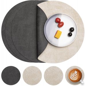Eryi-Set De Table En Cuir Et Dessous De Verre Lot De 4, Sets De Table Rond Antidérapant Double Face Set De Table Plastique Lavable Set Table Résiste À La Chaleur (Gris Crème, Lot De 4) - Neuf