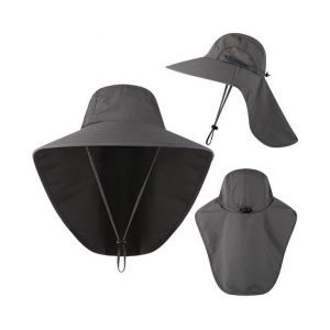 Chapeau De P&ecirc;che Polyvalent Et Respirant Avec Rabat Pour Le Cou &iquest; Casquette De Protection Solaire &Agrave; Large Bord Pour Activit&eacute;s De Plein Air &iquest; Gris Fonc&eacute; - Neuf