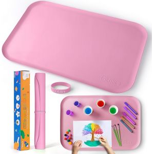 Jexnovashop-Tapis En Silicone - Grand Format - 60 X 40 Cm - Pour Travaux Manuels, Sable, Peinture, R&eacute;sine, Bijoux Faits &Agrave; La Main, Dessin, Multi-Usage Avec Bords Sur&eacute;lev&eacute;s - Rose - Neuf