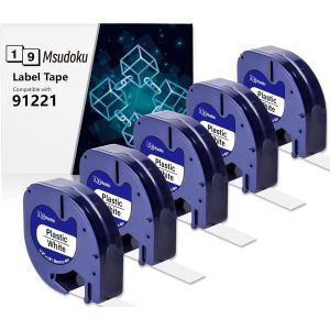 5x Ruban pour &Eacute;tiqueteuse Compatible pour Dymo LetraTag Ruban 12mm x 4m Plastique Noir sur Blanc, Recharge Dymo Ruan pour LetraTag LT100H LT100T XR XM 200B (Plastic White S0721610) - Neuf