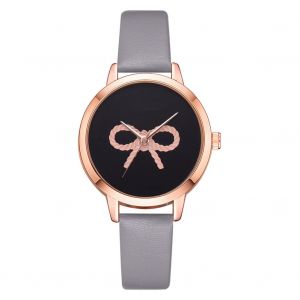 Montre-Bracelet A Quartz Decontractee Lvpai Pour Femme, En Alliage, Avec Noud Papillon, Cadran Rond Noir (Gris) - Neuf