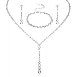 Kalanka-4 Pièces Parure Bijoux Femme Mariage Collier De Mariée Larme Pendentif Boucles D'oreilles Strass Bracelet Ensemble Strass Cristal De Bijoux De Mariage Strass Collier Dames Filles Fête - Neuf