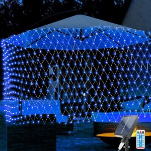 Kal-Led Guirlande Lumineuse, 2 * 3m 198leds Lumineux Solaire, Filet Solaire Guirlande Avec 8 Modes Clignotants, Led Éclairage De Noël Solaire Étanche Pour Décoration De Noël Fête Jardin Mariage - Neuf