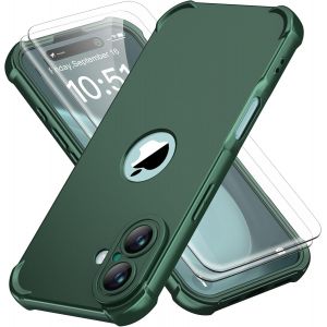 Maa-Coque Pour Iphone 16 Plus + 2 Pièces Verre Trempé Protection Écran, Antirayures Rigide Pc Avant Et Souple Tpu Arrière Protection Antichoc Etui Pour Iphone 16 Plus 6,7 Pouces, Vert - Neuf