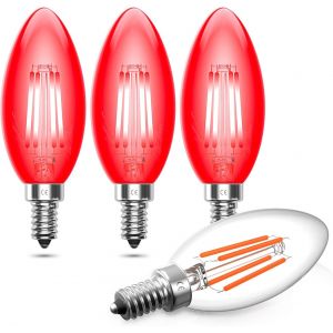 Yemaesre-Ampoules À Filament Rouge E14, Ampoule À Bougie Rouge Ses 4w, Ampoule Décorative Colorée 40w Avec Effet Fireglow Rouge Pour Vieux Fils (3 Packs) - Neuf