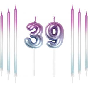 Chenquansarl-Lot De 39 Bougies Color&eacute;es En Forme De Chiffres Avec Chiffres Violets Et Bleus Pour G&acirc;teau D'anniversaire De Gar&ccedil;on, Fille, Homme, Femme, D&eacute;coration De F&ecirc;te D'anniversaire, Anniversaire - Neuf