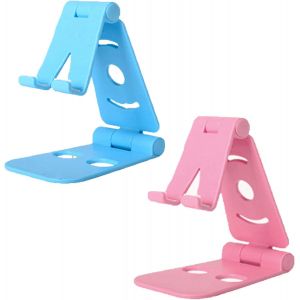 Kalanka-Pack De 2 Supports De Téléphone Pliables, Angle Réglable Support De Téléphone Portable De Bureau, Compatible Avec Apple Samsung/Huawei/Et Autres Smartphones (4-9,7 Pouces) Rose 1 Bleu Clair 1 - Neuf