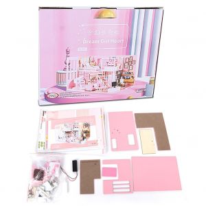 Maison De Poupee Miniature En Bois A Monter Soi-Meme, Cour De Fille De Reve, Jouet Pour Enfants, Cadeau Avec Colle - Neuf